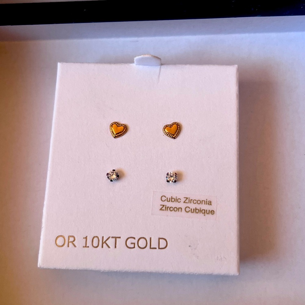 10KT Gold Heart and Cubic Zirconia Earrings